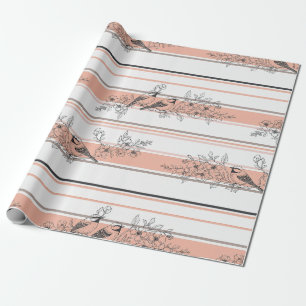 Vintage-Vogel-Blüten-Toile-Streifen (12) Geschenkpapier
