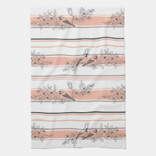 Vintage-Vogel-Blüten-Toile-Streifen (12) Geschirrtuch