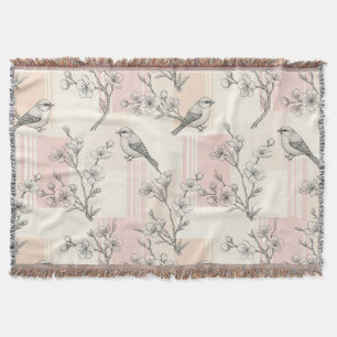 Vintage-Vogel-Blüten-Toile-Streifen (2) Decke