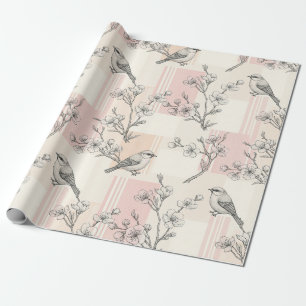 Vintage-Vogel-Blüten-Toile-Streifen (2) Geschenkpapier
