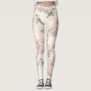Vintage-Vogel-Blüten-Toile-Streifen (2) Leggings