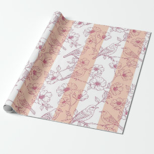 Vintage-Vogel-Blüten-Toile-Streifen (8) Geschenkpapier