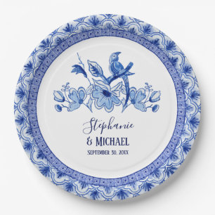 Vintage Vogel Chinoiserie Navy Blau Floral Wasserf Pappteller