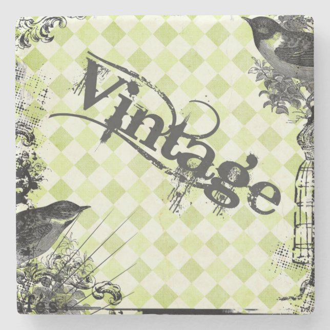 Vintage-Vogel-Collage-Steinkocher Steinuntersetzer (Vorderseite)