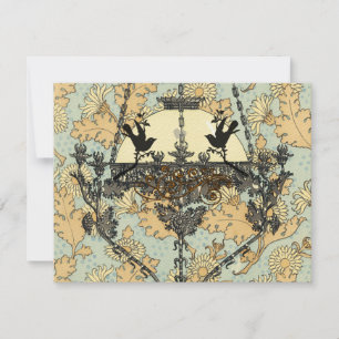 Vintage Vögel Damask Kronleuchter Hochzeit RSVP Karte