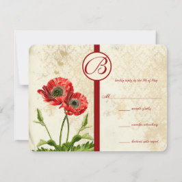 Vintage Vögel Damask Poppy Wedding RSVP Karte