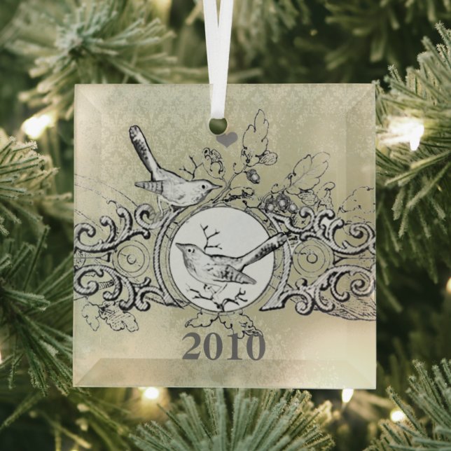 Vintage Vögel Damask Weihnachtsschmuck (Insitu)