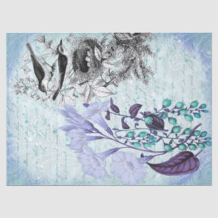 Vintage Vögel Decoupage Blue Seidenpapier