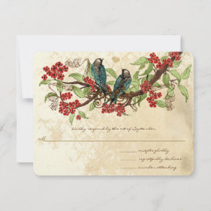 Vintage Vögel der Roten Flora bei einer Hochzeit m RSVP Karte