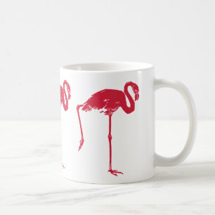 Vintage Vögel, ein rosafarbener Flamingo mit einem Kaffeetasse