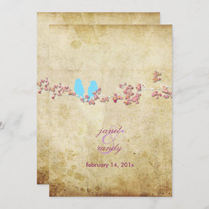 Vintage Vögel/farbenfrohe Rosa Kirschen/Sakurenblü Einladung