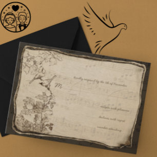 Vintage Vögel gealtertes Pergament Hochzeit RSVP Karte