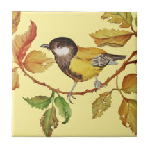 Vintage-Vogel Gelb-Schwarz und Blätter