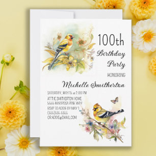 Vintage Vögel Gelbe Goldfinch 100. Geburtstag Einladung