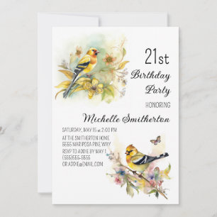 Vintage Vögel Gelbe Goldfinch 21. Geburtstag Einladung
