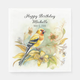 Vintage Vögel Gelbe Goldfinch Happy Geburtsname Serviette