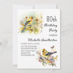 Vintage Vögel Gelbgoldfink 80. Geburtstag Einladung