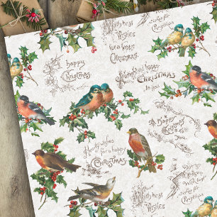 Vintage Vögel, Heilige Weihnachten und Grüße Seidenpapier
