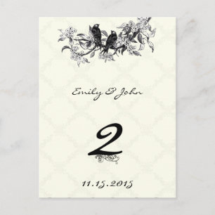 Vintage-Vögel-Hochzeit-Tischnummer-Karten Postkarte