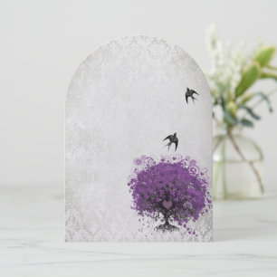 Vintage Vögel Hochzeit von Heart Leaf Eggplant Tre Einladung