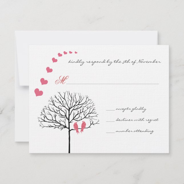 Vintage Vögel Honeysuckle Pink Hochzeit Einladung (Vorderseite)