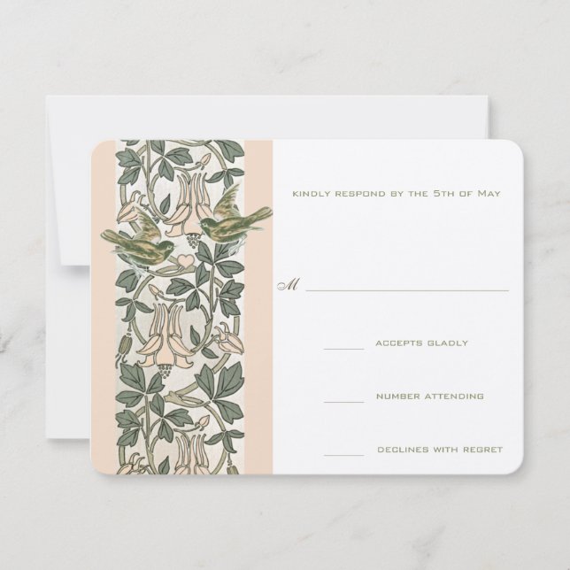 Vintage Vögel HoneySuckle Wedding RSVP Karte (Vorderseite)