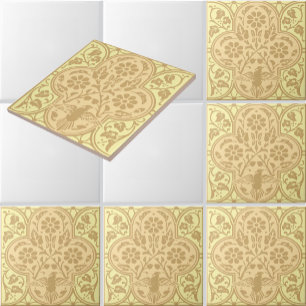 Vintage-Vogel im Blumenrankenfries-Muster Fliese