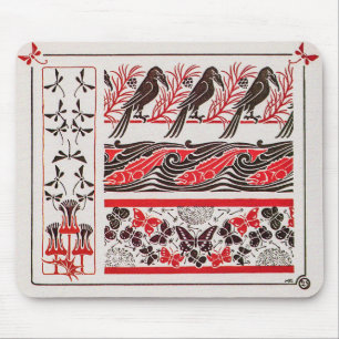 Vintage Vögel im Jugendstil von Maurice Verneuil Mousepad