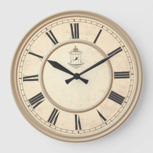 Vintage Vogel im Käfig Beige Große Wanduhr
