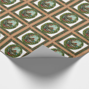 Vintage Vögel im Kranz Weihnachten Geschenkpapier