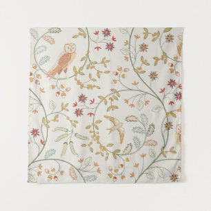 Vintage-Vögel im Laub mit Blumen nahtloses Muster Wandteppich