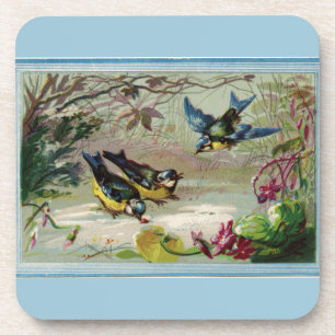 Vintage Vögel im Schnee Getränkeuntersetzer