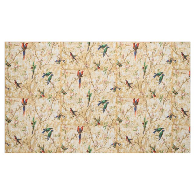 Vintage-Vögel-in-blühenden-Bäumen-Muster Stoff (Fat Quarter (45,7 x 55,9 cm))