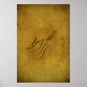 Vintage-Vogel-Kalligrafie auf Gold Poster