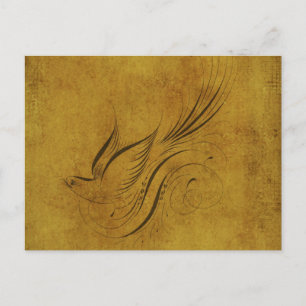 Vintage-Vogel-Kalligrafie auf Gold Postkarte
