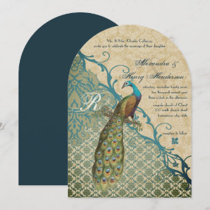 Vintage Vögel Margarita Hawaiian Blue Damask Einladung