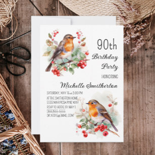 Vintage Vögel Robin RedBrust 90. Geburtstag Einladung