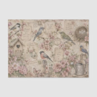 Vintage Vögel Rosa Blüten handgeschriebene Notizen