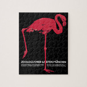 Vintage-Vogel-Rosa-Flamingo im Zoo München, Deutsc Puzzle
