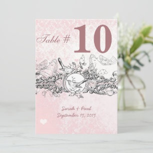 Vintage-Vogel-Rosa-Musikalische-Hochzeitstisch-Nr. Einladung