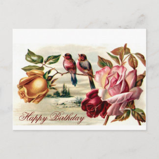 Vintage Vogel-Rose Geburtstagskarte Postkarte