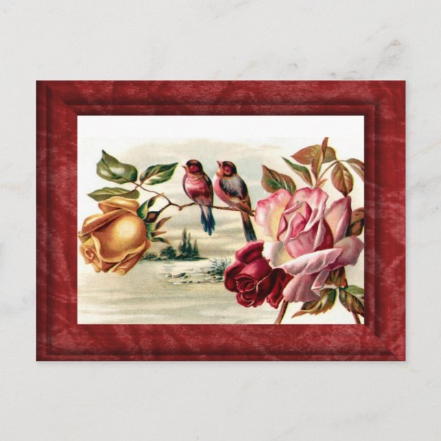 Vintage Vogel-Rose Postkarte (Vorderseite)