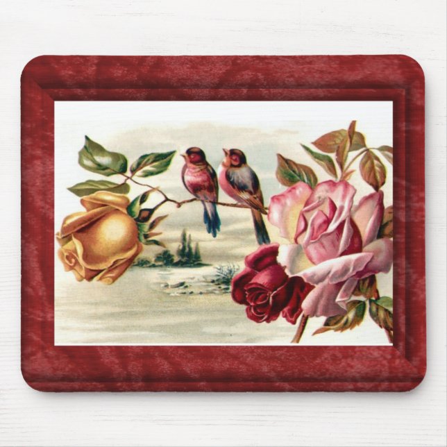 Vintage Vogel-Rosen Mousepad (Vorne)