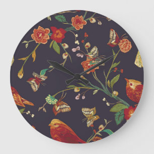 Vintage Vogel, Schmetterling, Stickerei Wasserfarb Große Wanduhr
