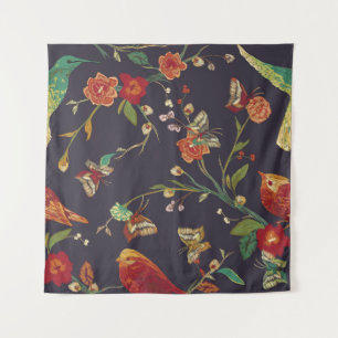 Vintage Vogel, Schmetterling, Stickerei Wasserfarb Wandteppich