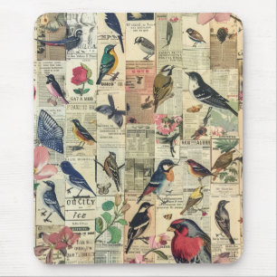 Vintage-Vogel-Schmetterling-Zeitungs-Botanik Mousepad