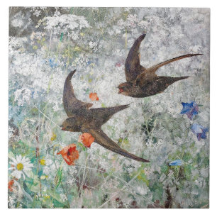 Vintage Vögel Schneller Frühjahrsflug Fliese