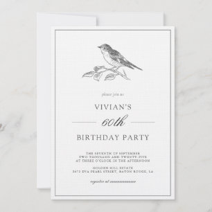 Vintage Vogel Schwarz-Weiß 60. Geburtstag Einladung