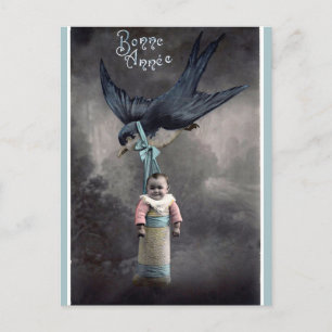 Vintage-Vogel trägt Baby Frohes Neues Jahr Postkarte