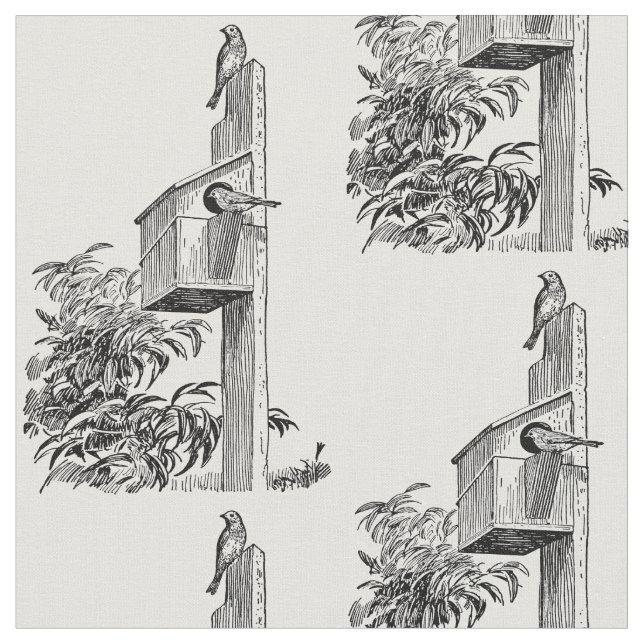Vintage Vögel und Birdhouse-Gewebe Stoff (Nahaufnahme)